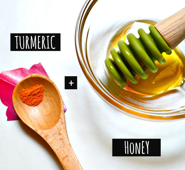 Ingredients needed for the brightening turmeric honey face mask.