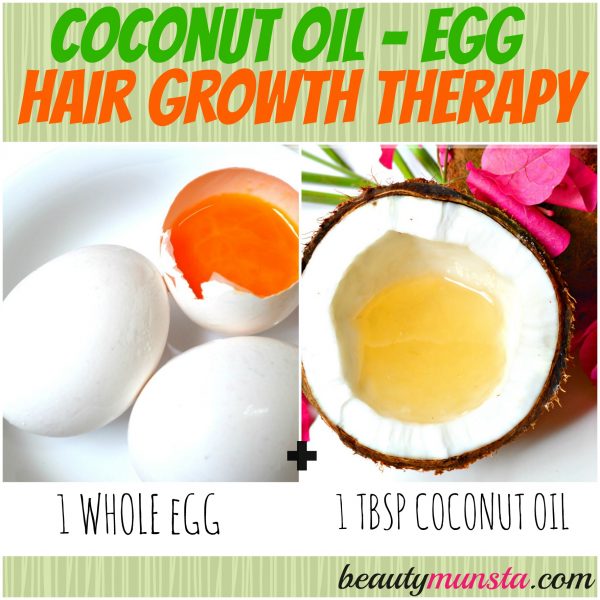 Adding egg to this coconut oil hair mask makes it a powerful combination that promotes fast hair growth.