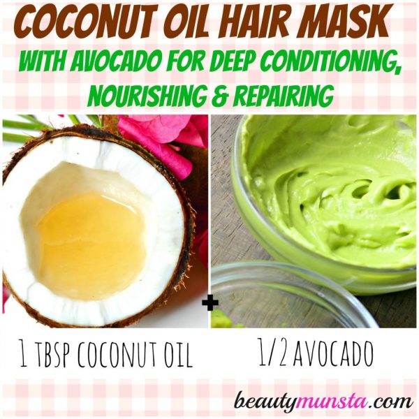 This ultra-nourishing coconut oil hair mask uses avocado to deep condition & hydrate hair.