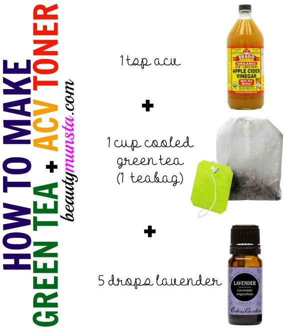 Make your own anti-acne oil-control toner using ACV and green tea! Add 5 drops of lavender for a pleasant scent 