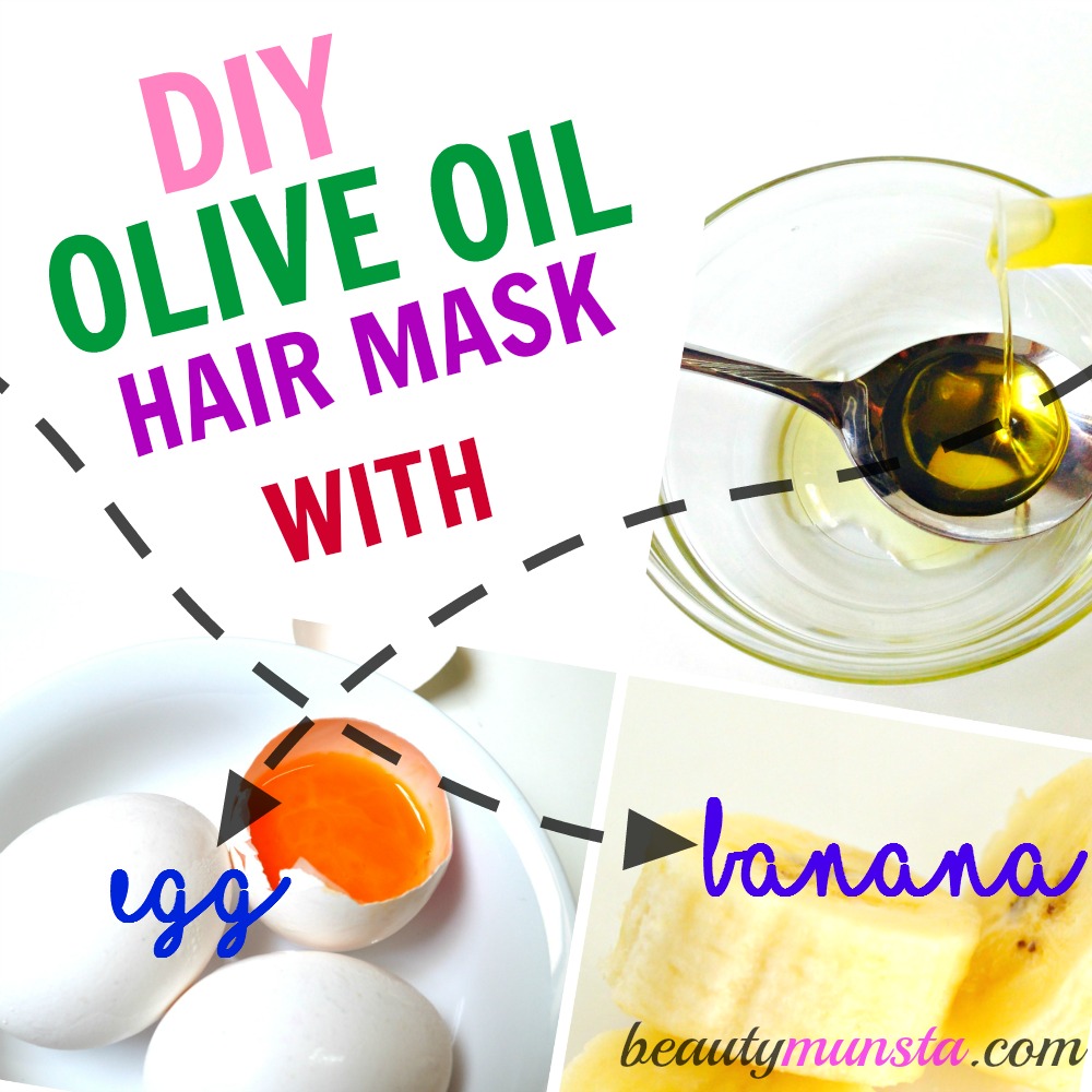 Mix 1 egg and 1 banana with 1 teaspoon of olive oil for a deep conditioning olive oil hair mask!
