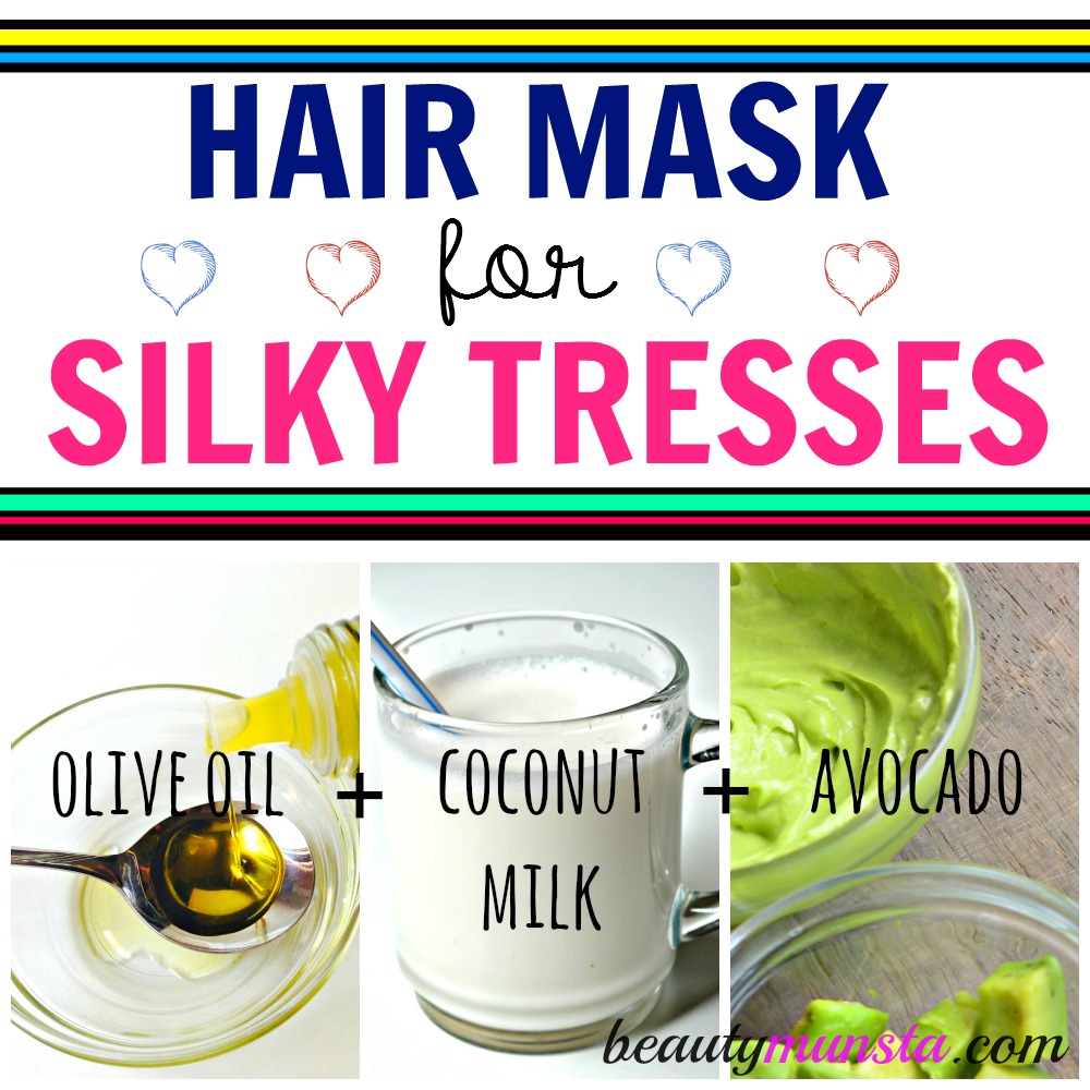 Get silky luscious tresses with this olive oil hair mask with avocado & coconut milk. 