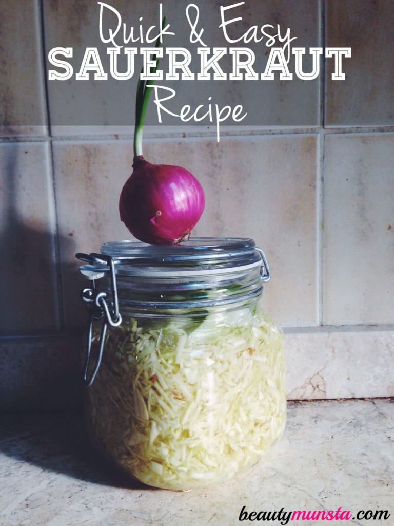 Make traditional German probiotic-rich sauerkraut in a mason jar at home with this quick and simple recipe! 