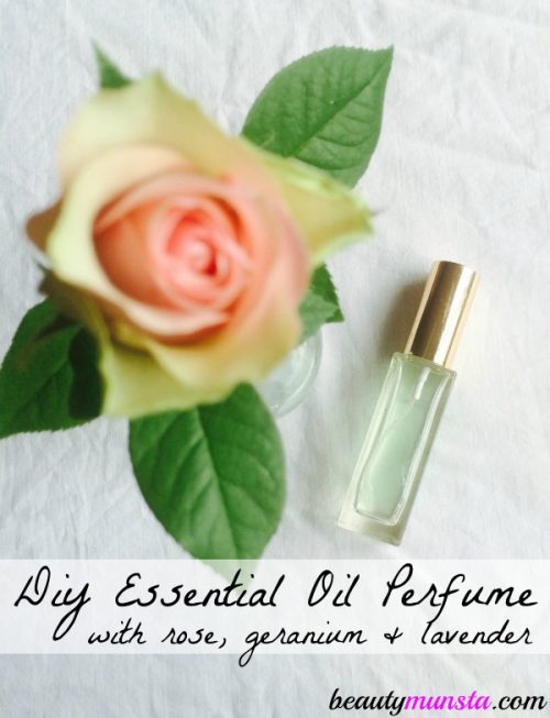 Essential oil perfume spray recipe with rose, geranium & lavender