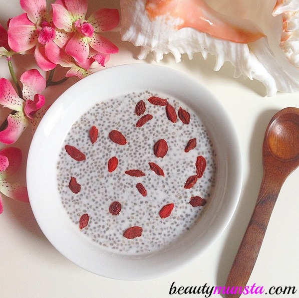 Coconut milk + chia + gojiberry = DELIGHT! Enjoy this chia pudding for breakfast or as a snack to satiate those sugar cravings! 