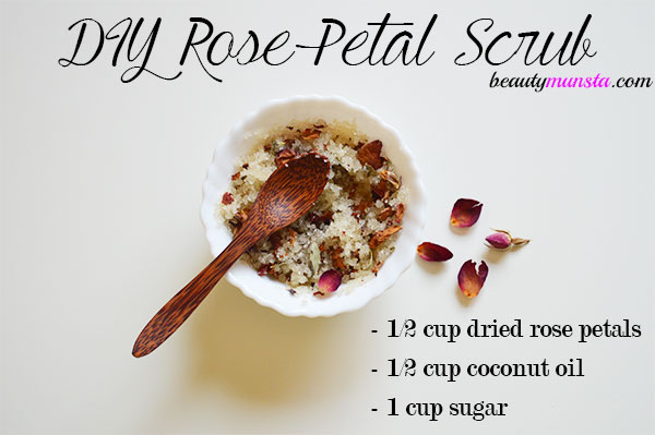 diy rose petal coconut oil sugar scrub