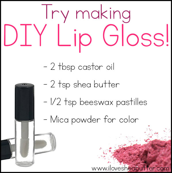 Make your own DIY shea butter lip gloss at home! You need mica powder for a beautiful natural color