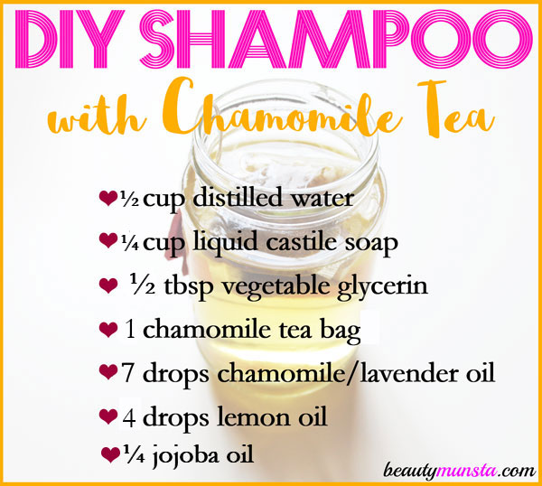 Make yourself a nice and soothing DIY chamomile shampoo for your scalp and hair! 