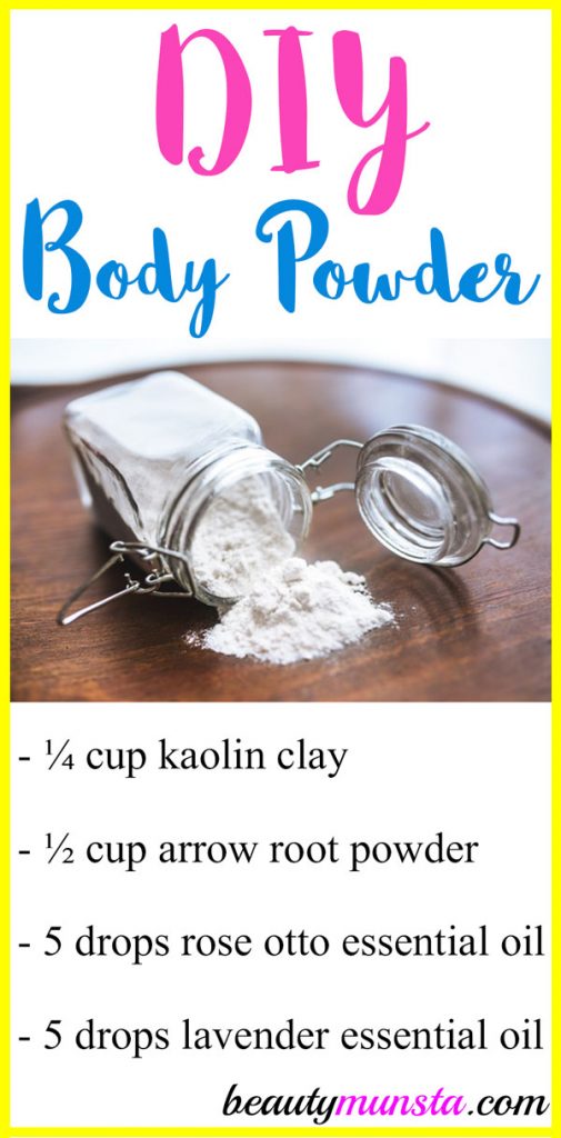 Follow this nice smelling DIY natural body powder recipe that soothes your skin!