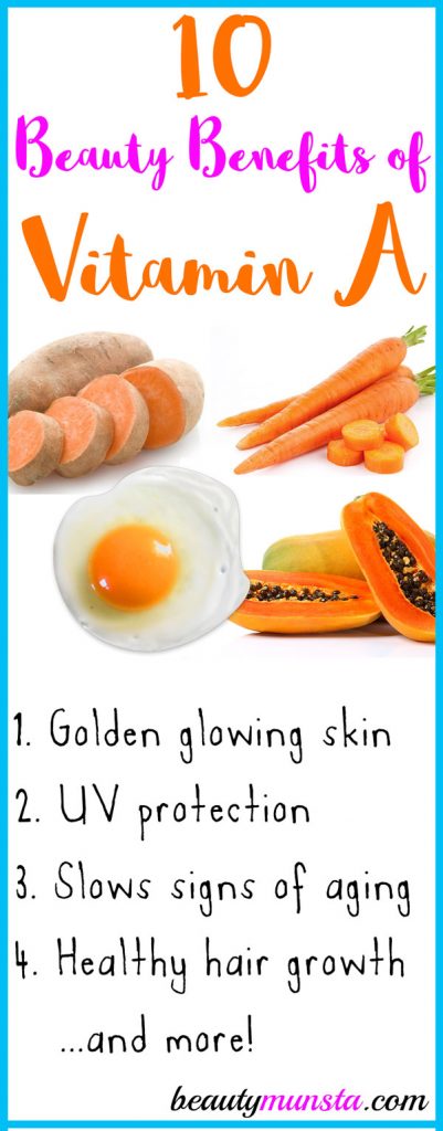 Below are 10 amazing beauty benefits of Vitamin A for skin, hair and more!